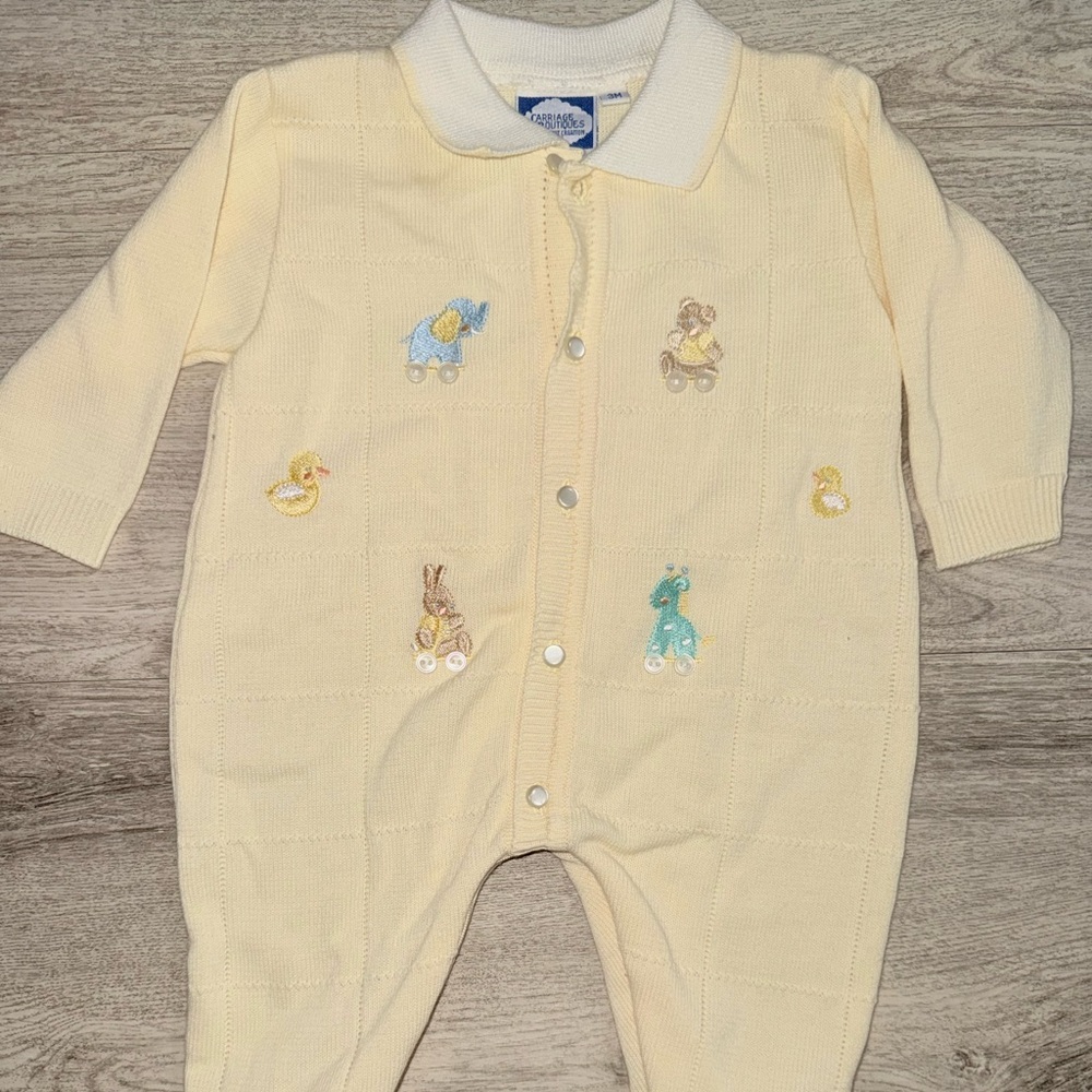 Carriage Boutique Yellow Baby Footie with Animal Embroidery